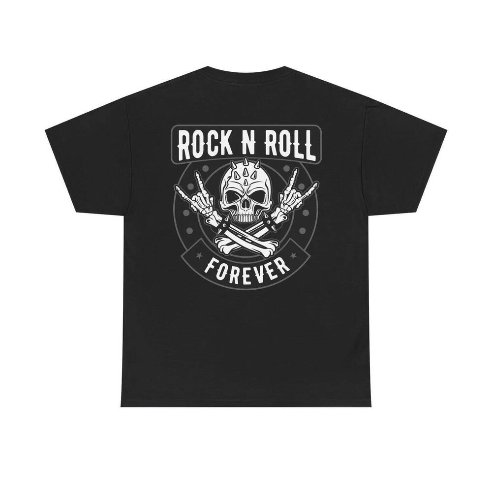 Rock N Roll Forever T-Shirt Skull & Crossed Guitar Graphic Tee